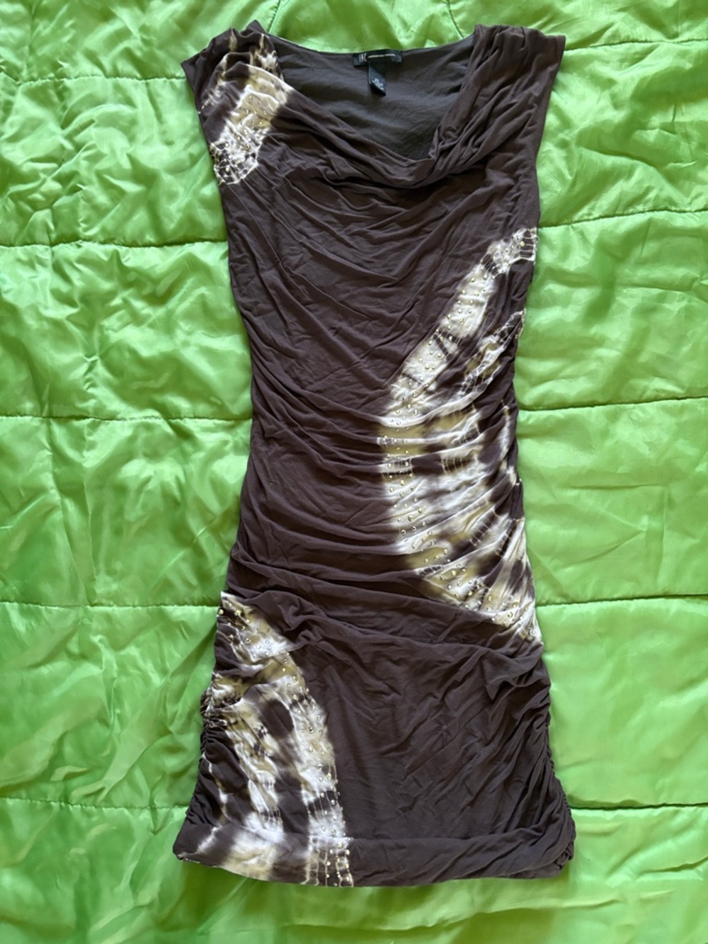 Sexy Brown Tie-Dye Ruched Women's Dress XL